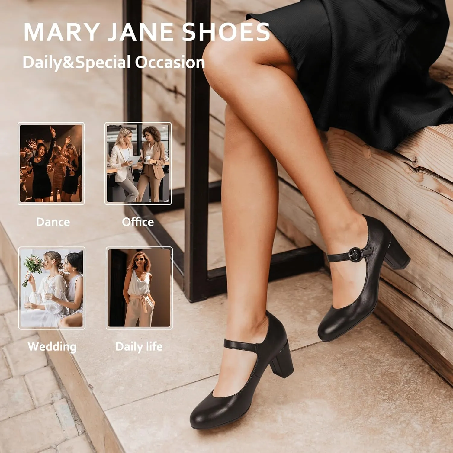 IDIFU Women's Candy Dress Mary Jane Shoes Low Block Heels Closed Round Toe Office Work Church Wedding Pumps