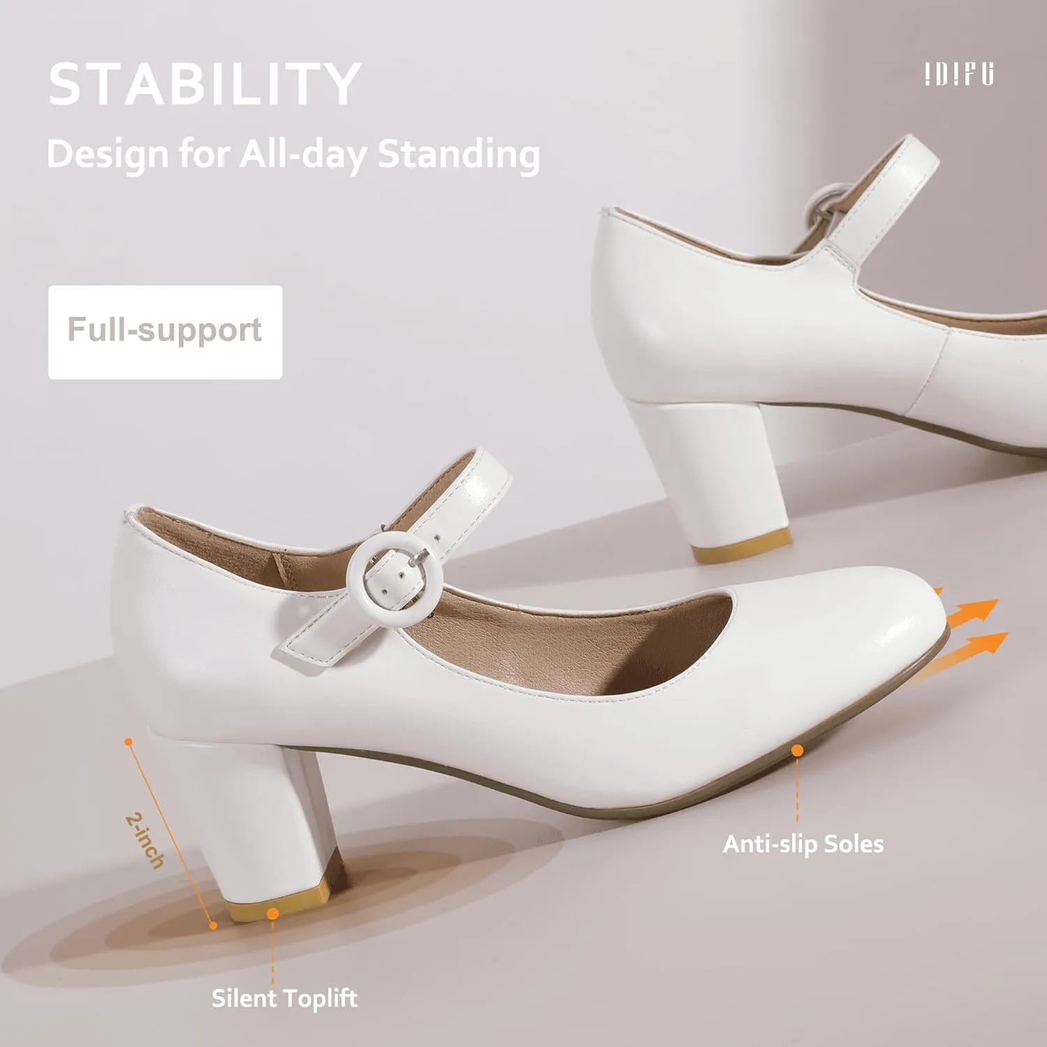 IDIFU Women's Candy Dress Mary Jane Shoes Low Block Heels Closed Round Toe Office Work Church Wedding Pumps