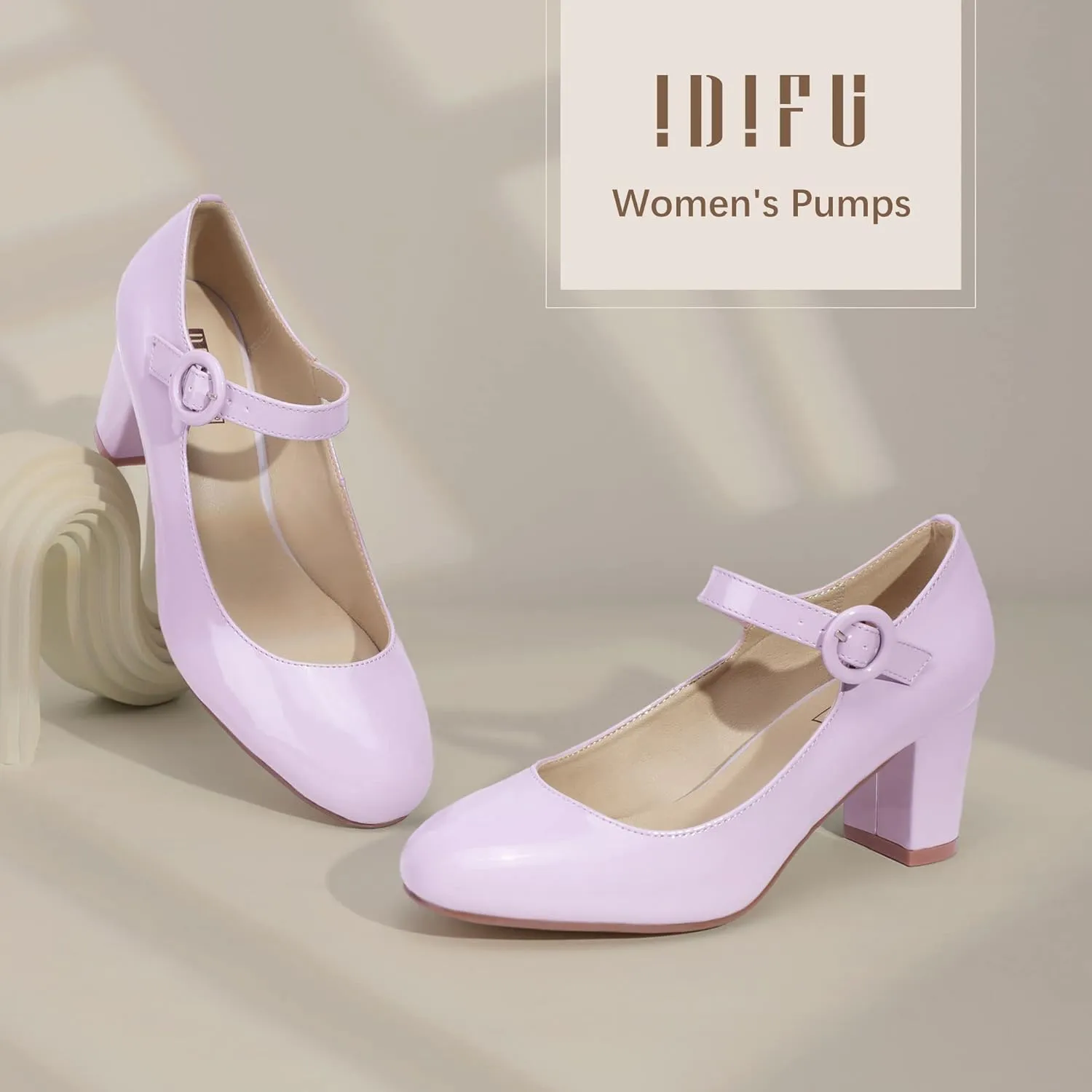 IDIFU Women's Candy Dress Mary Jane Shoes Low Block Heels Closed Round Toe Office Work Church Wedding Pumps
