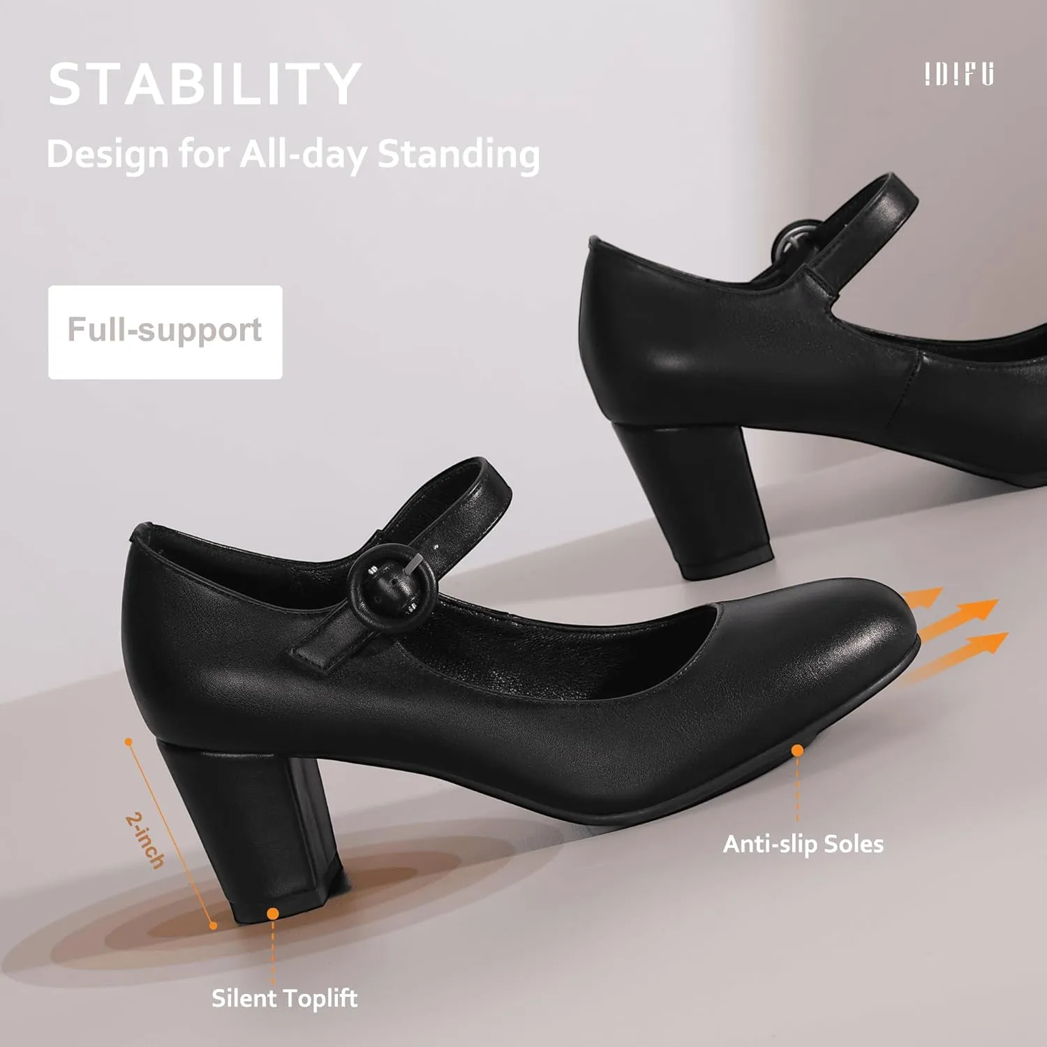 IDIFU Women's Candy Dress Mary Jane Shoes Low Block Heels Closed Round Toe Office Work Church Wedding Pumps