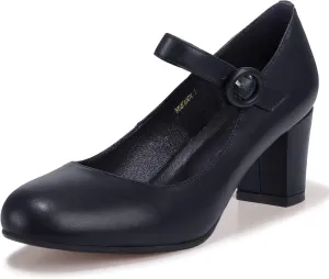 IDIFU Women's Candy Dress Mary Jane Shoes Low Block Heels Closed Round Toe Office Work Church Wedding Pumps