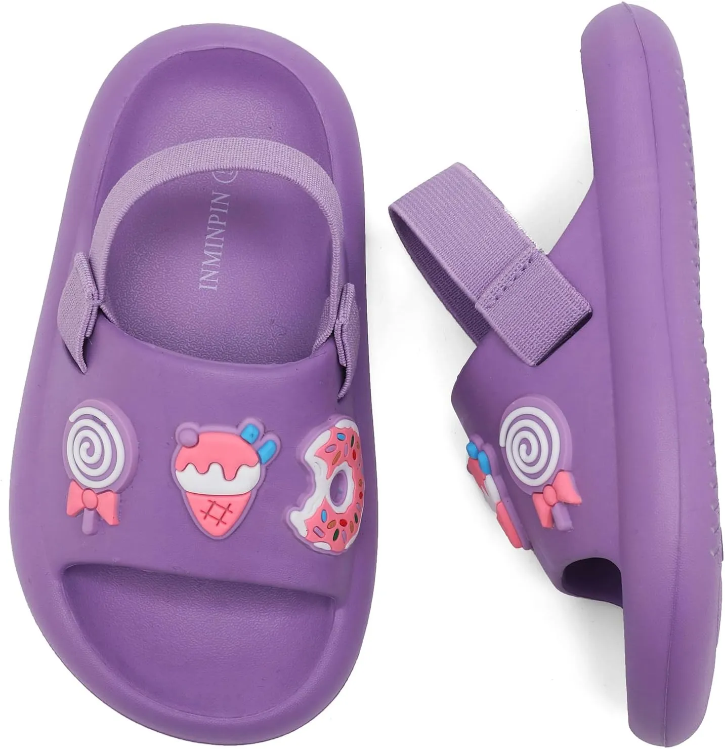 INMINPIN Toddler Boys Girls Slides Sandals Comfort Beach Pool Shower Slippers with Elastic Back Strap
