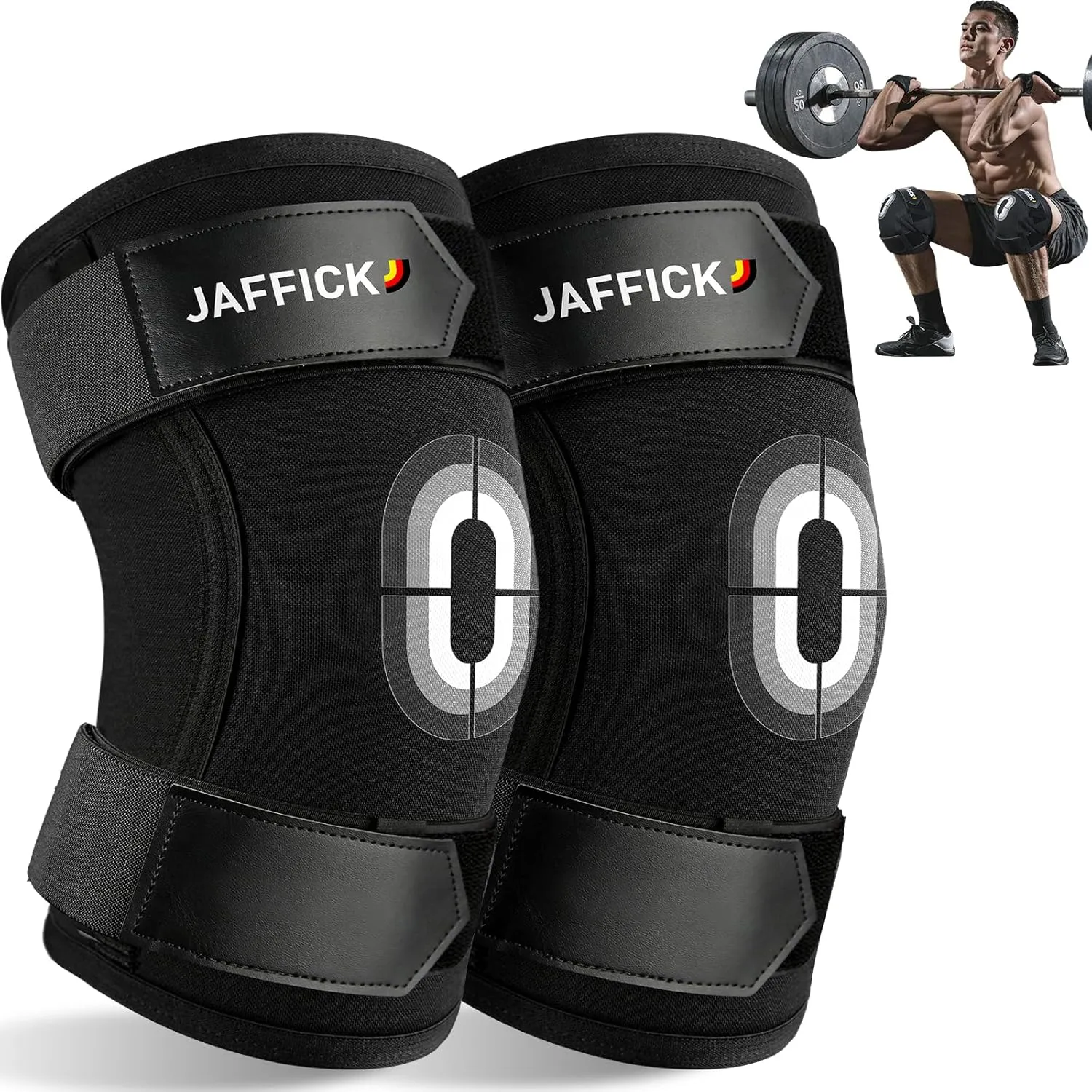 Jaffick Knee Sleeves (1 Pair),Double Layer Compression Knee Braces for Suitable for Squats, Weightlifting, Powerlifting, Gym Exercises, Unique Pressure Belt Design，7MM Neoprene Sleeves
