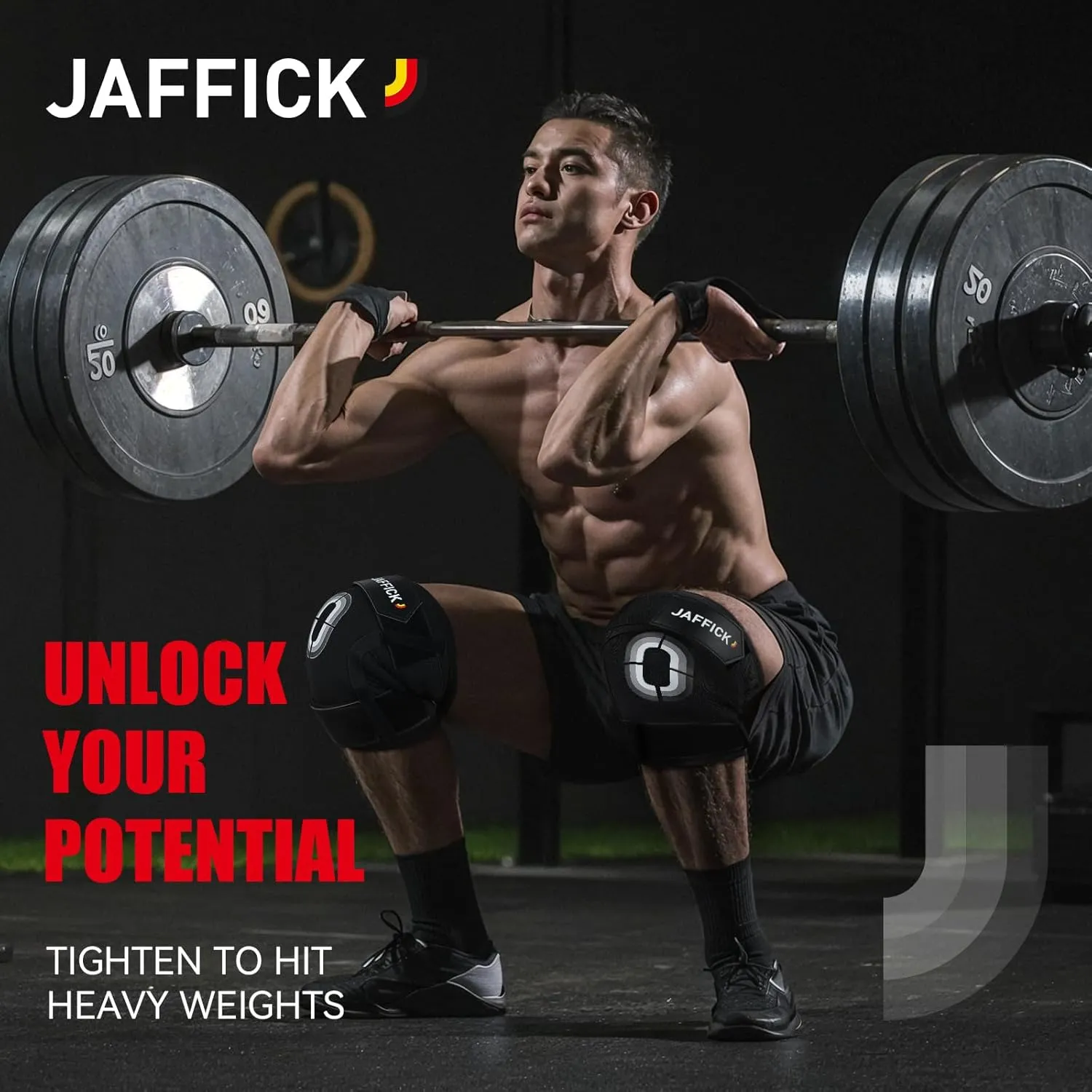 Jaffick Knee Sleeves (1 Pair),Double Layer Compression Knee Braces for Suitable for Squats, Weightlifting, Powerlifting, Gym Exercises, Unique Pressure Belt Design，7MM Neoprene Sleeves