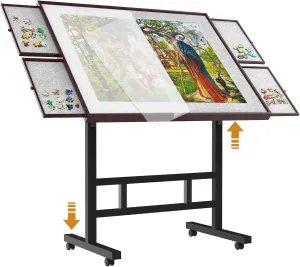 Jigsaw Puzzle Table 1500 Pieces,Adjustable Height&Up Puzzle Board with Cover and 4 Drawers,34×26in Puzzle Tables for Adults,Puzzle Board with Cover with Legs for Puzzle Doer(Coffee Color)