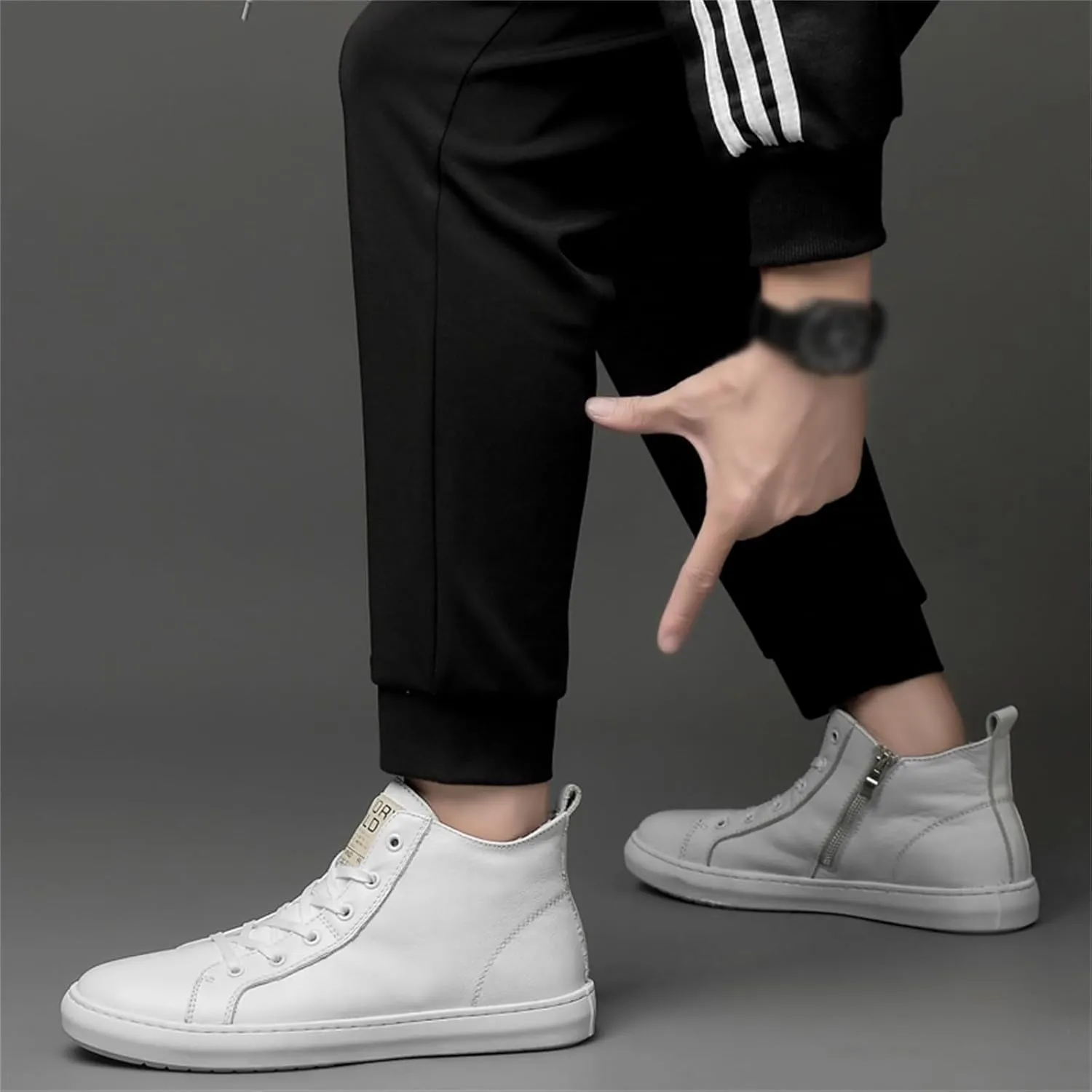 JiuQing Men's Fashion Dress Sneaker High Top Lace-Up Oxfords Side Zipper Casual