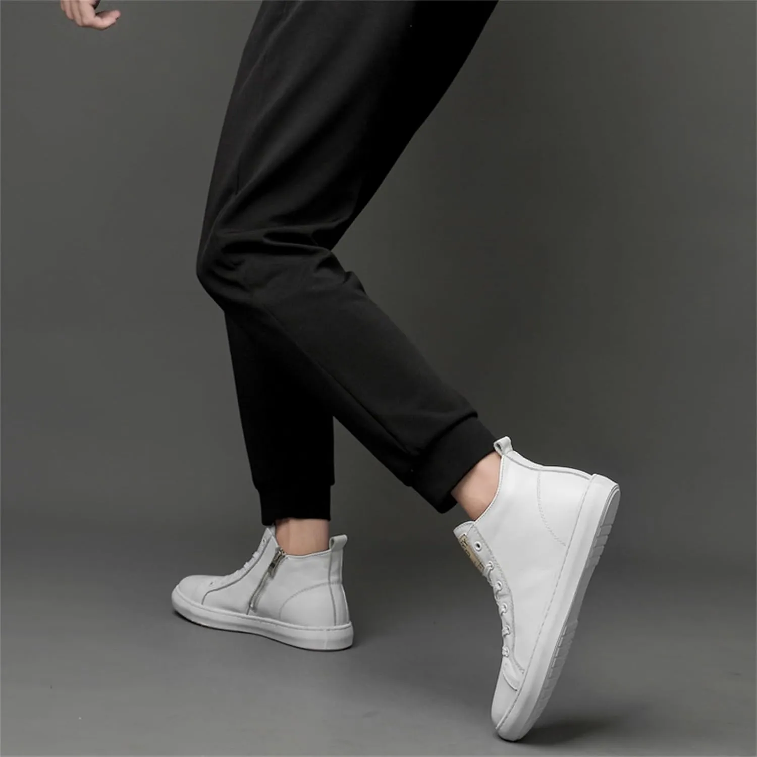 JiuQing Men's Fashion Dress Sneaker High Top Lace-Up Oxfords Side Zipper Casual