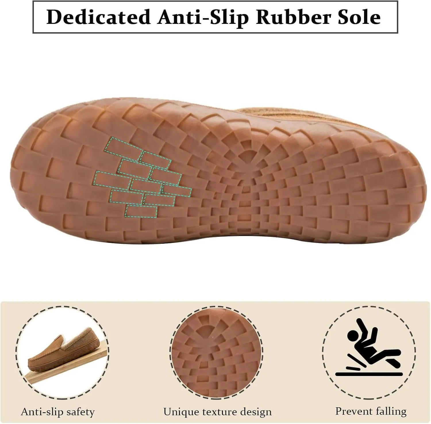 Josaywin Men's Cozy Moccasin Slippers with Memory Foam - Rubber Sole with Multi-Directional Grip Indoor/Outdoor House Shoes Size 7-16