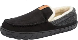 Josaywin Men's Cozy Moccasin Slippers with Memory Foam - Rubber Sole with Multi-Directional Grip Indoor/Outdoor House Shoes Size 7-16