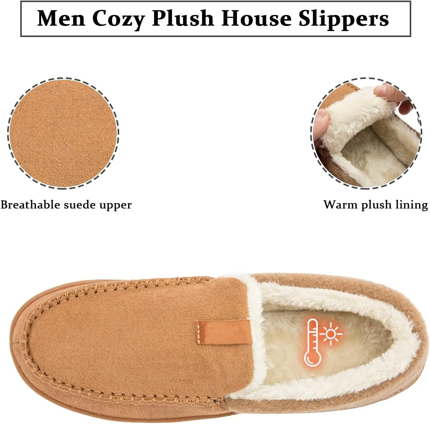 Josaywin Men's Cozy Moccasin Slippers with Memory Foam - Rubber Sole with Multi-Directional Grip Indoor/Outdoor House Shoes Size 7-16
