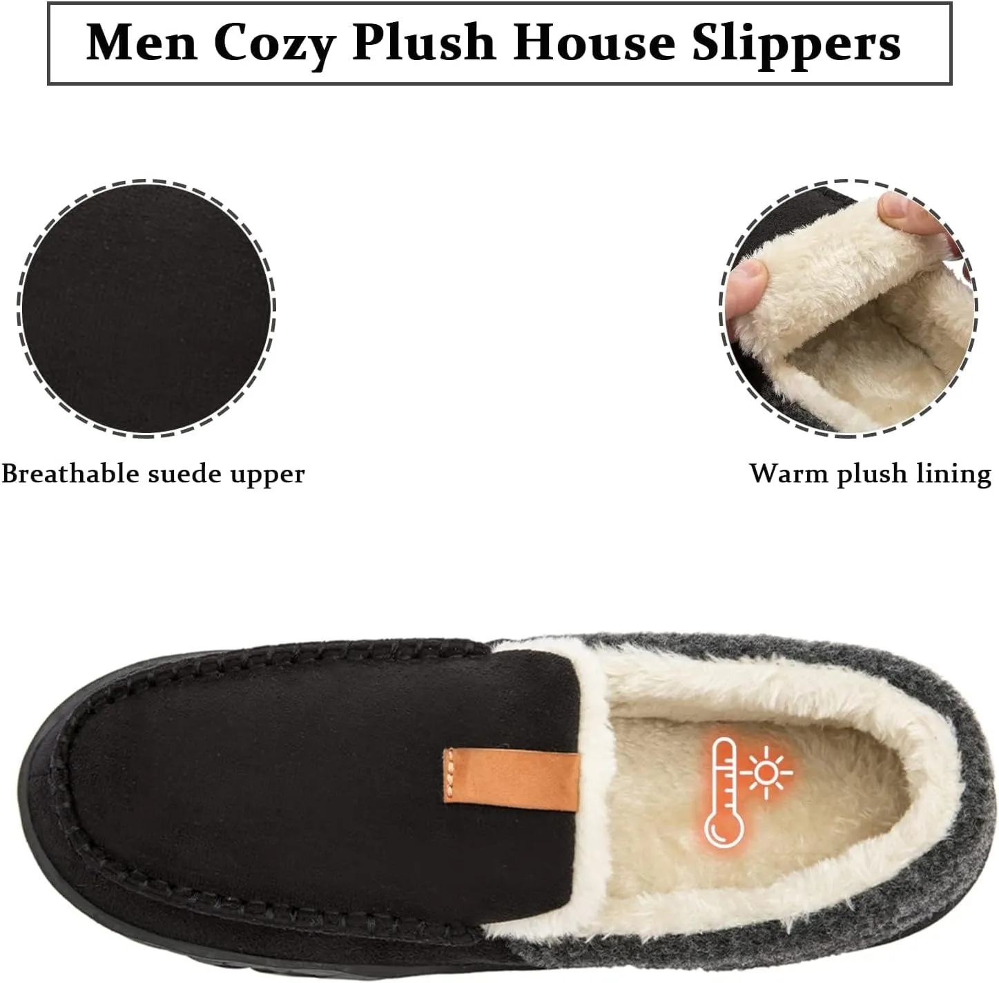 Josaywin Men's Cozy Moccasin Slippers with Memory Foam - Rubber Sole with Multi-Directional Grip Indoor/Outdoor House Shoes Size 7-16