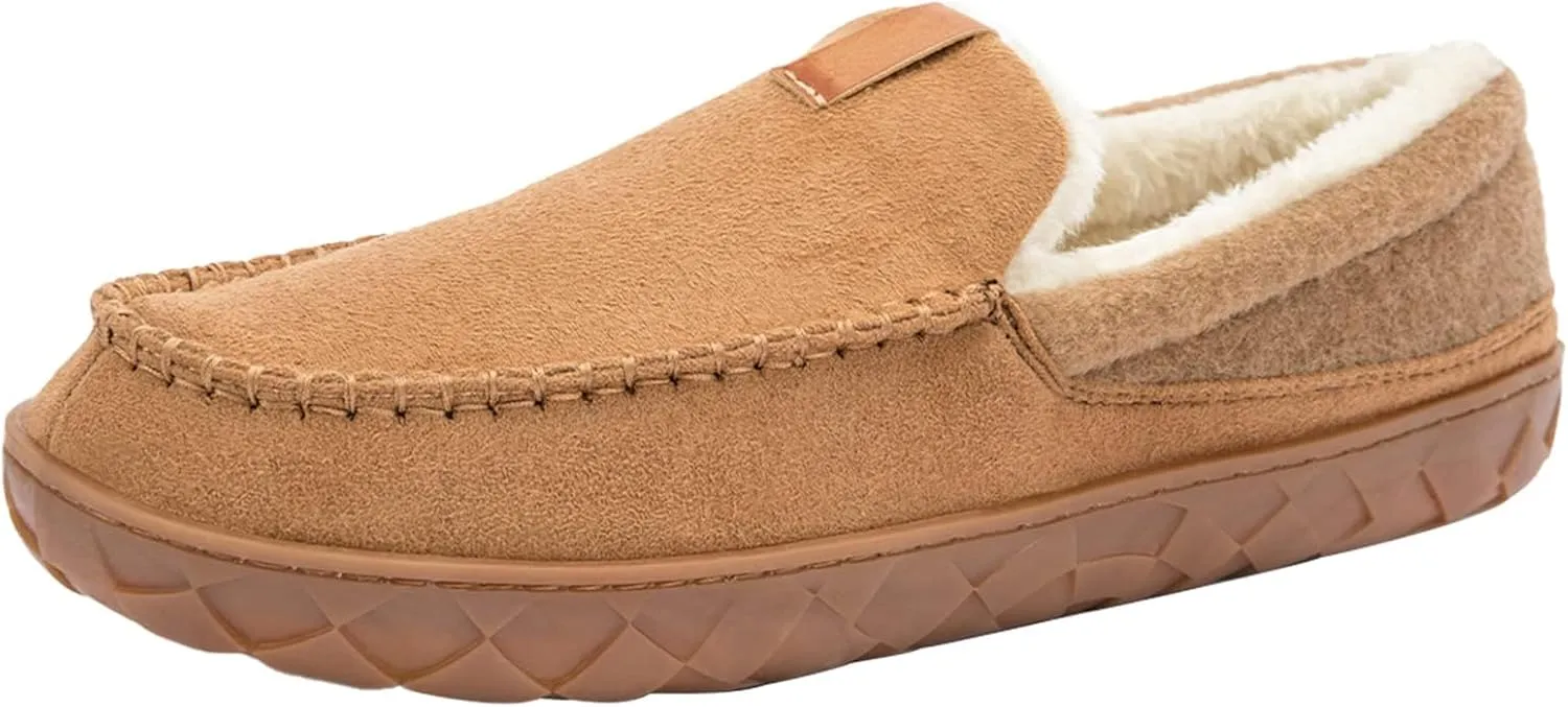 Josaywin Men's Cozy Moccasin Slippers with Memory Foam - Rubber Sole with Multi-Directional Grip Indoor/Outdoor House Shoes Size 7-16