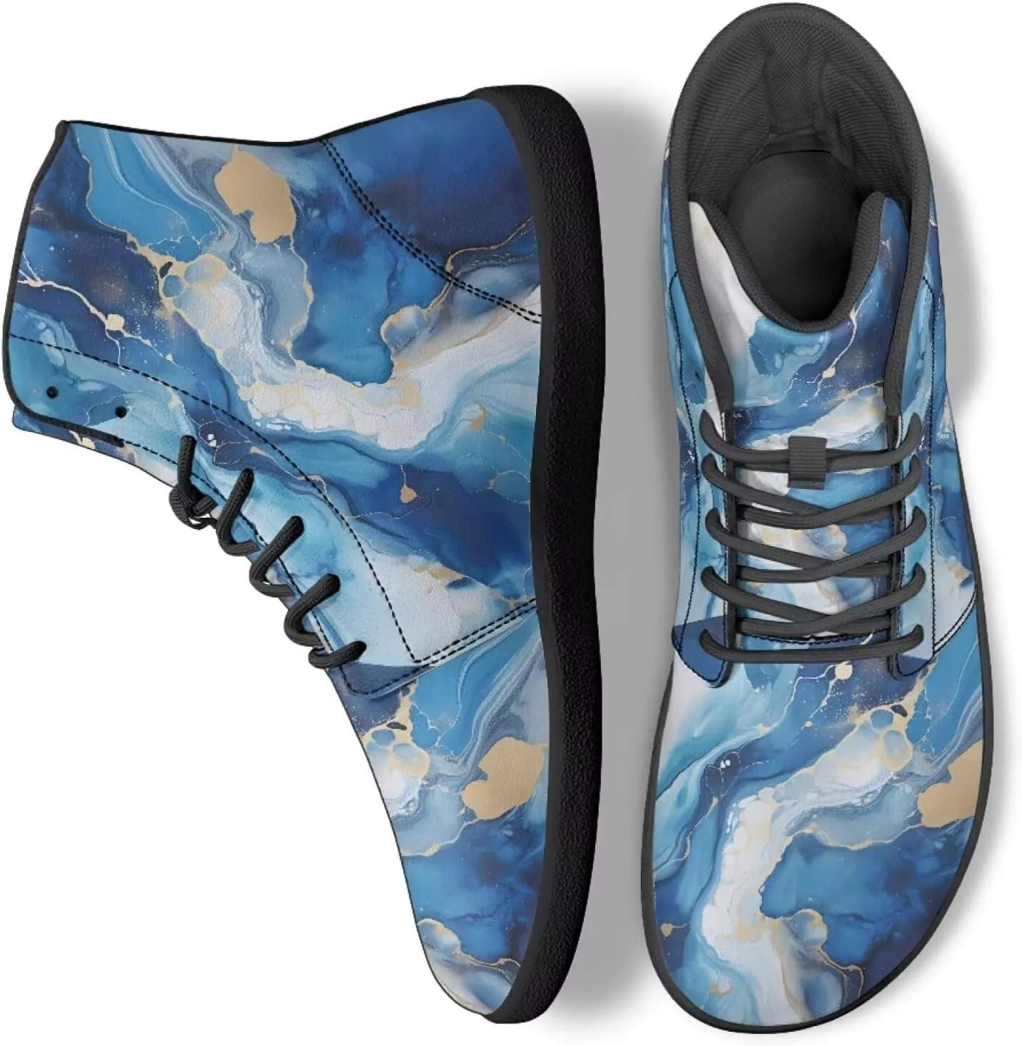JoyLamoria Bling Bling Butterfly Print High Top Sneakers Lace up Leather Shoes Fashion High Top Flats Barefoot Wide Shoes Y2K for Girls