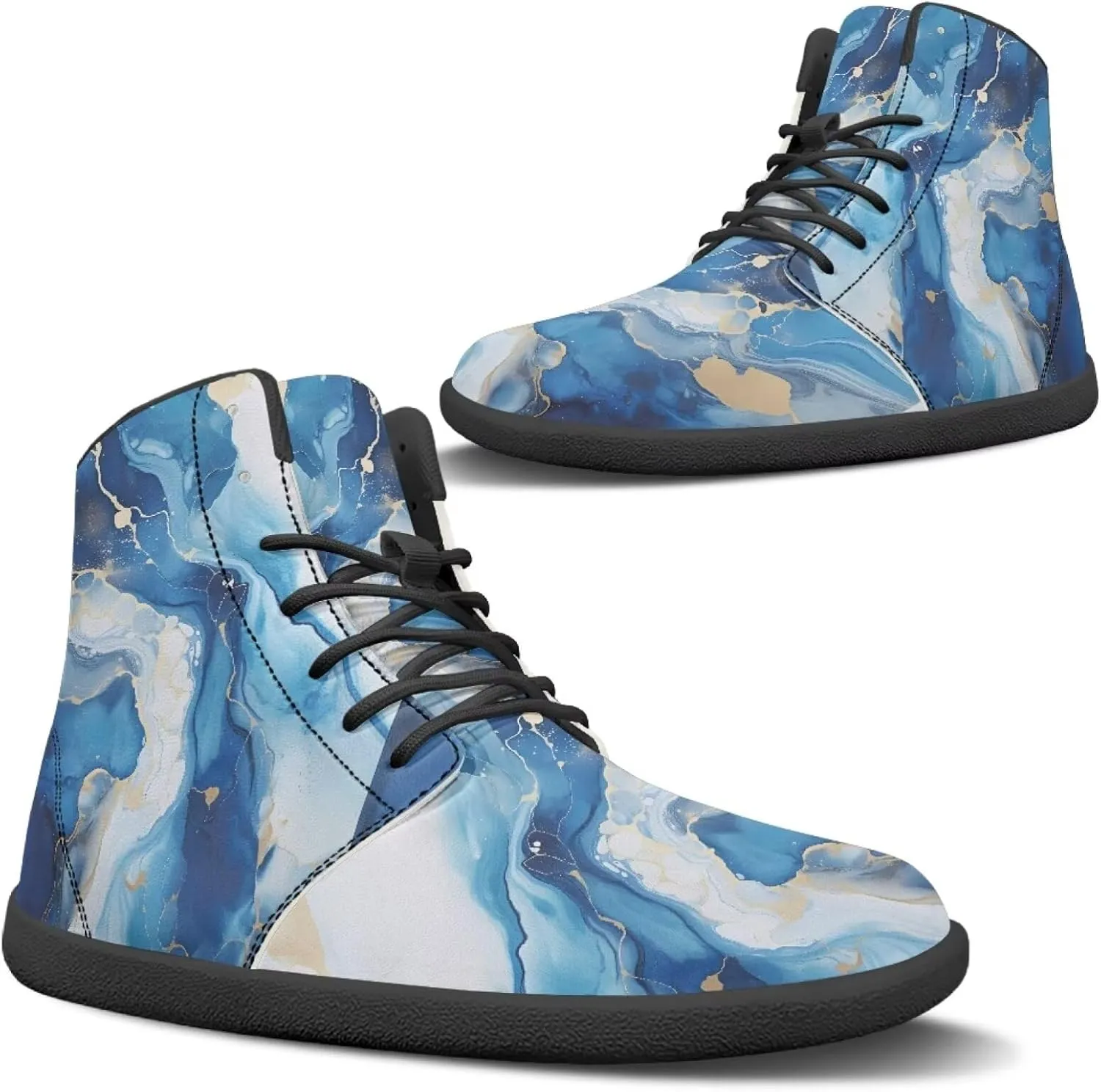 JoyLamoria Bling Bling Butterfly Print High Top Sneakers Lace up Leather Shoes Fashion High Top Flats Barefoot Wide Shoes Y2K for Girls