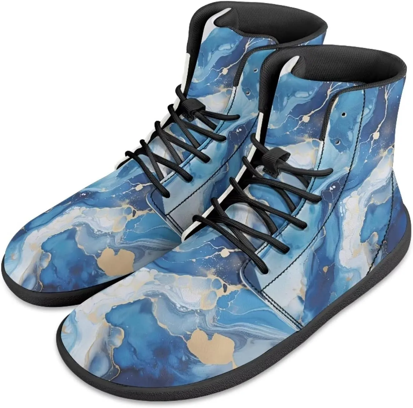 JoyLamoria Bling Bling Butterfly Print High Top Sneakers Lace up Leather Shoes Fashion High Top Flats Barefoot Wide Shoes Y2K for Girls