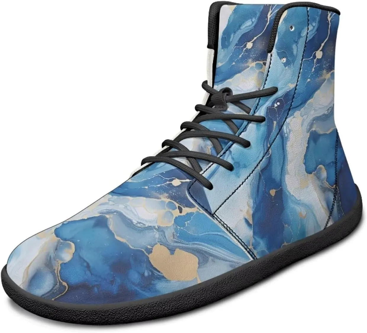 JoyLamoria Bling Bling Butterfly Print High Top Sneakers Lace up Leather Shoes Fashion High Top Flats Barefoot Wide Shoes Y2K for Girls
