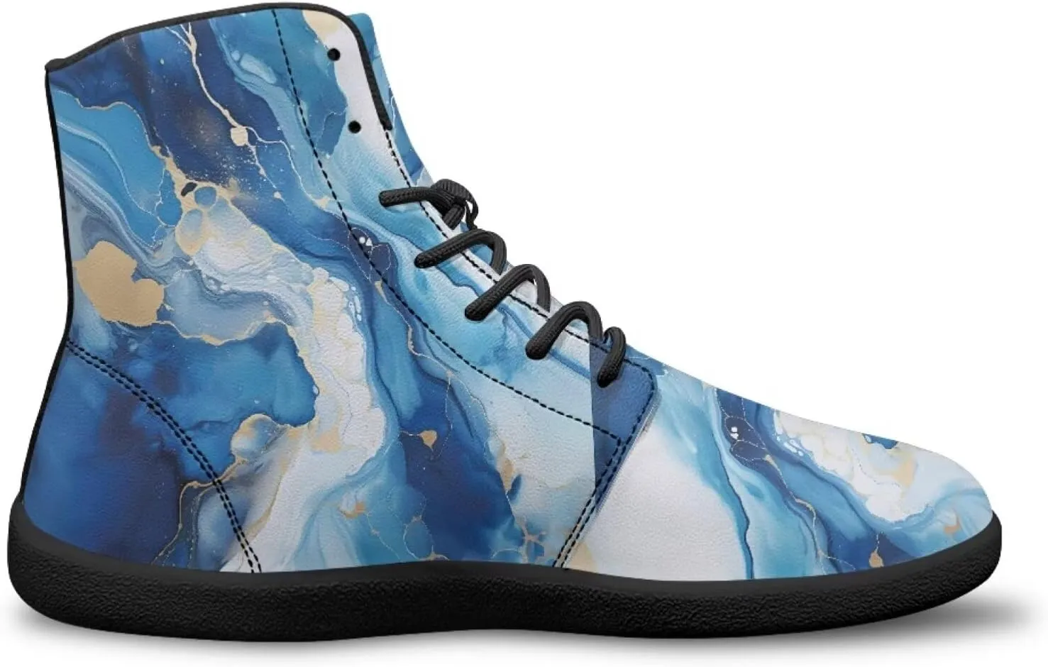 JoyLamoria Bling Bling Butterfly Print High Top Sneakers Lace up Leather Shoes Fashion High Top Flats Barefoot Wide Shoes Y2K for Girls