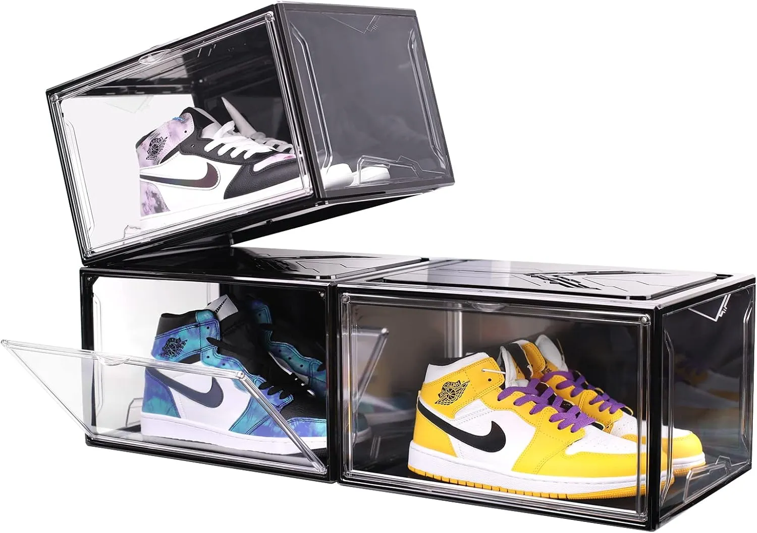 KDOR Clear Shoe Boxes Stackable, 3 Pack Shoe Storage Box with Lids Magnetic Door, Clear Sneaker Storage Acrylic Boxes for Display, Fit Shoe Size Up to US 15