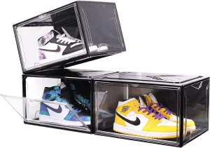 KDOR Clear Shoe Boxes Stackable, 3 Pack Shoe Storage Box with Lids Magnetic Door, Clear Sneaker Storage Acrylic Boxes for Display, Fit Shoe Size Up to US 15