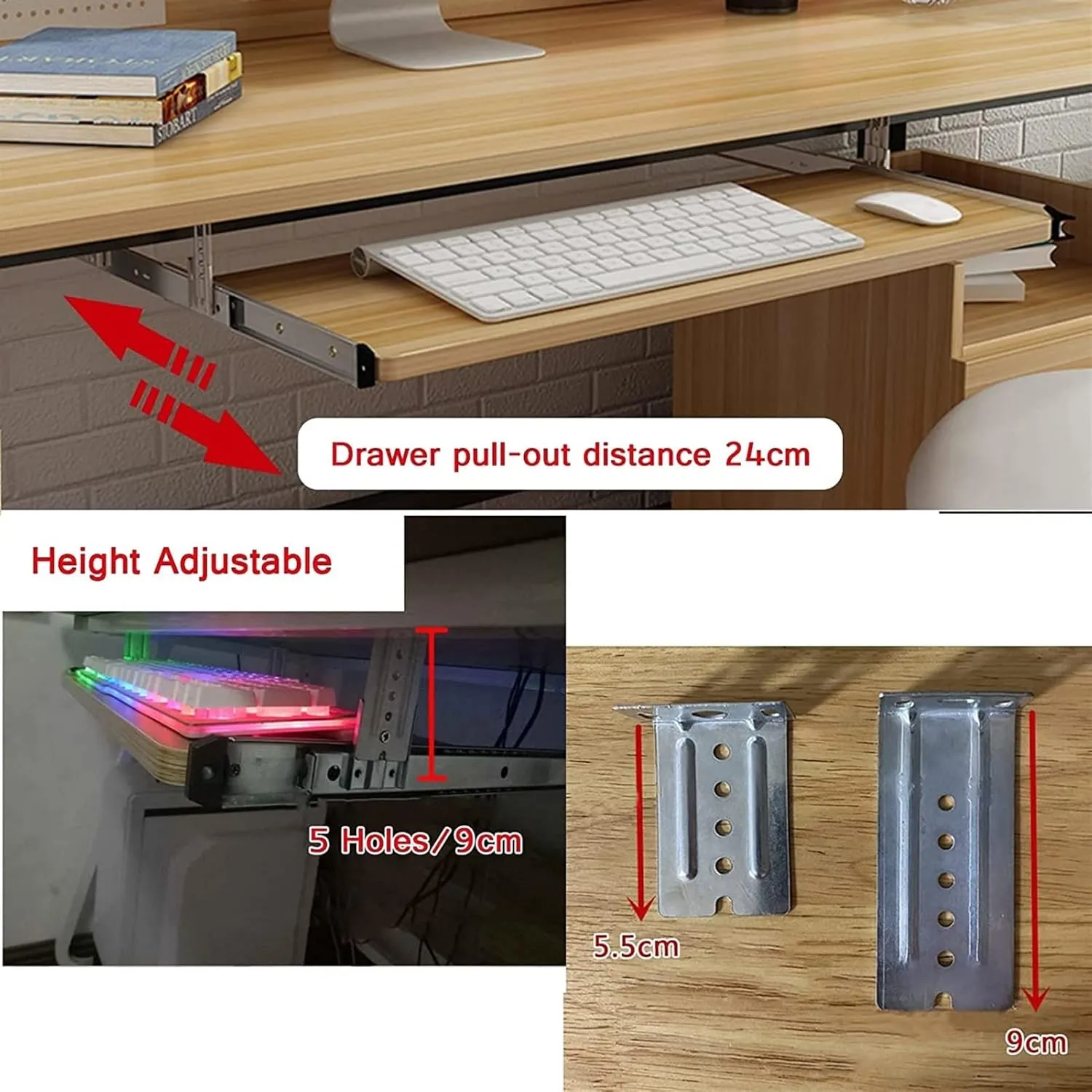 Keyboard Tray Sliding Keyboard Tray Wooden Desk Extension Metal Drawer Slide Rail Modified Keyboard Slider Ergonomics, Relieves Muscle Fatigue and