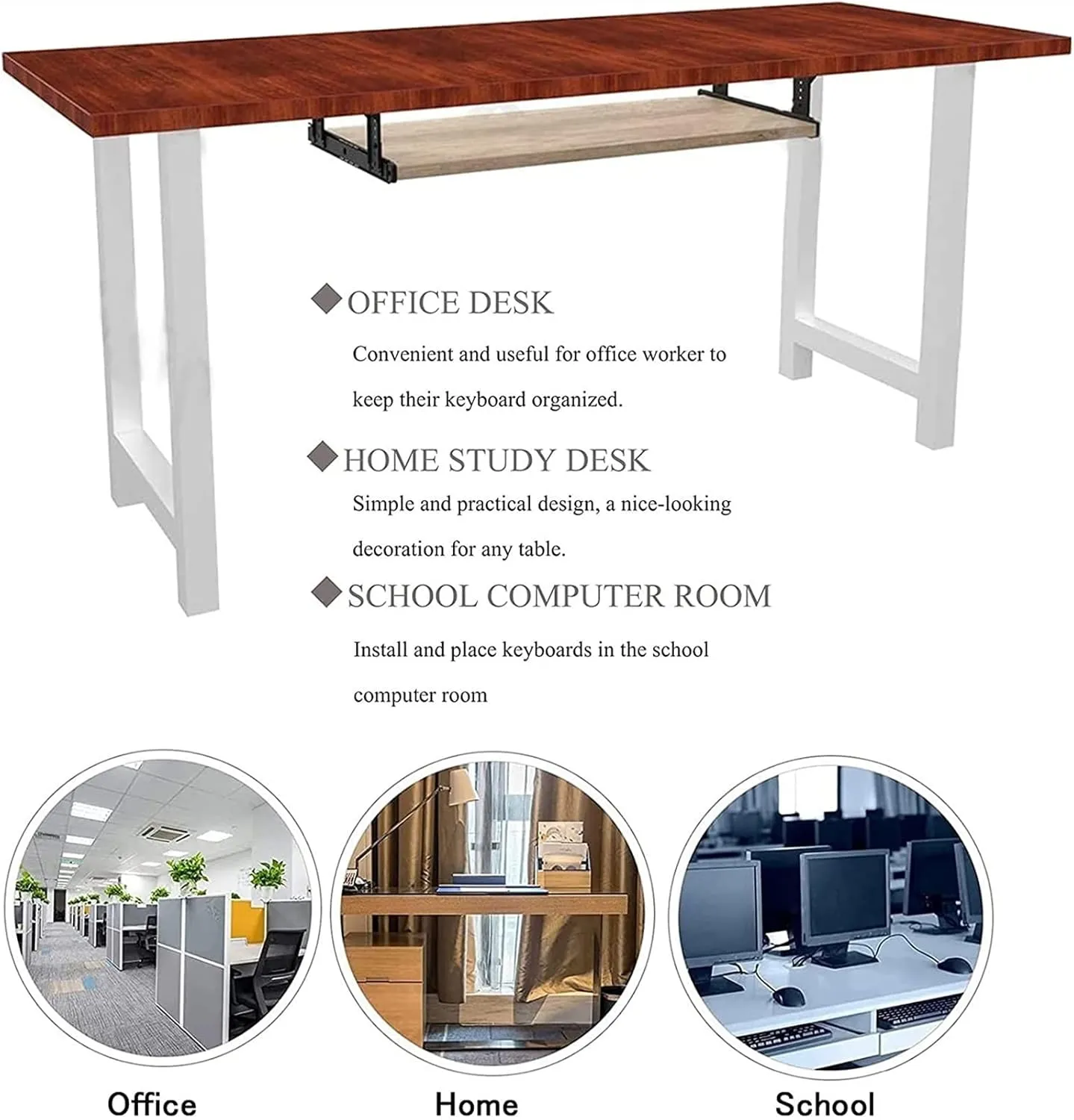 Keyboard Tray Sliding Keyboard Tray Wooden Desk Extension Metal Drawer Slide Rail Modified Keyboard Slider Ergonomics, Relieves Muscle Fatigue and