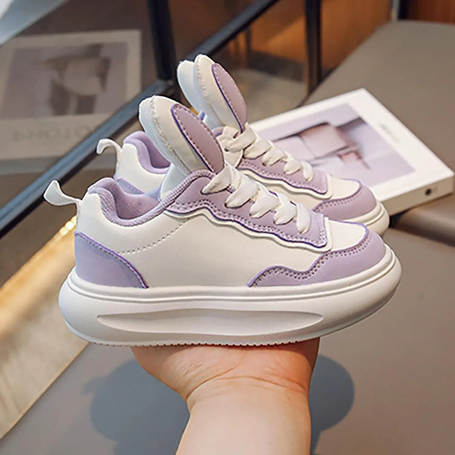 Kids Sneakers for Boys Girls Toddler Bunny Ear Canvas High Top Color Blocked Ripple Walking Causal Shoes