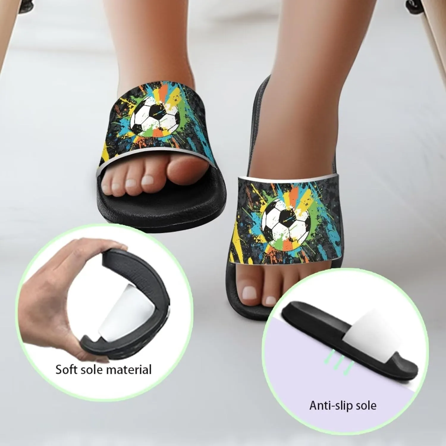 Kids Soccer Slides Boys Beach Sandals for Little Girls Ball Slippers Open Toe Non Slip