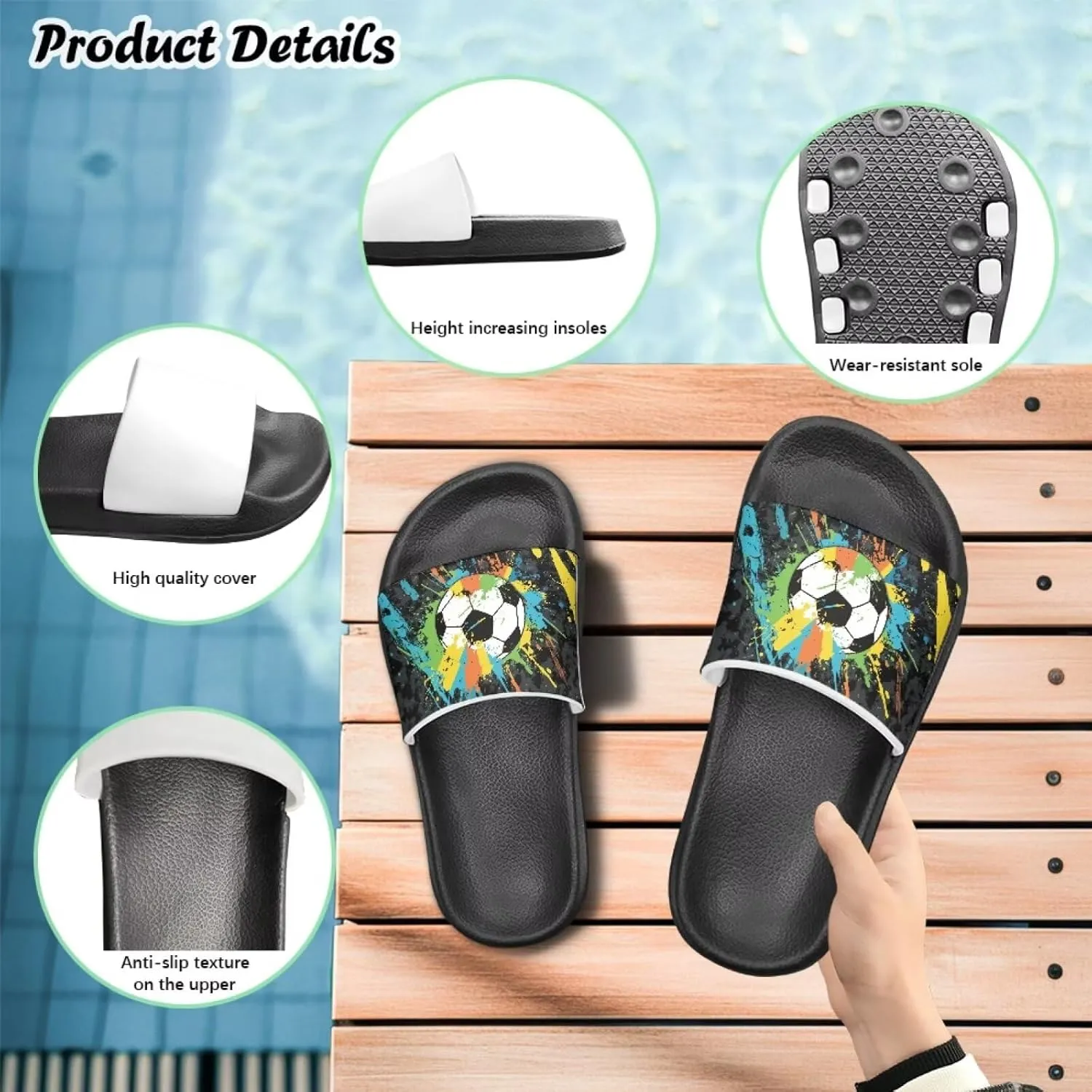 Kids Soccer Slides Boys Beach Sandals for Little Girls Ball Slippers Open Toe Non Slip