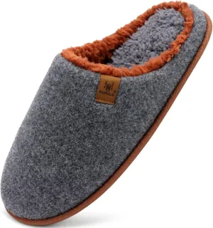 KuaiLu Mens House Memory Foam Slippers with Comfy Warm Plush Lining Felt Slip On Casual Pantuflas Mans Comfortable Bedroom Shoes Rubber Sole for Indoor&Outdoor (Mens Size 7-15)