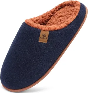 KuaiLu Mens House Memory Foam Slippers with Orthotic Arch Support Comfy Warm Plush Lining Slip On Casual Pantuflas Mans Comfortable Bedroom Shoes Rubber Sole for Indoor&Outdoor Blue Brown Size 11