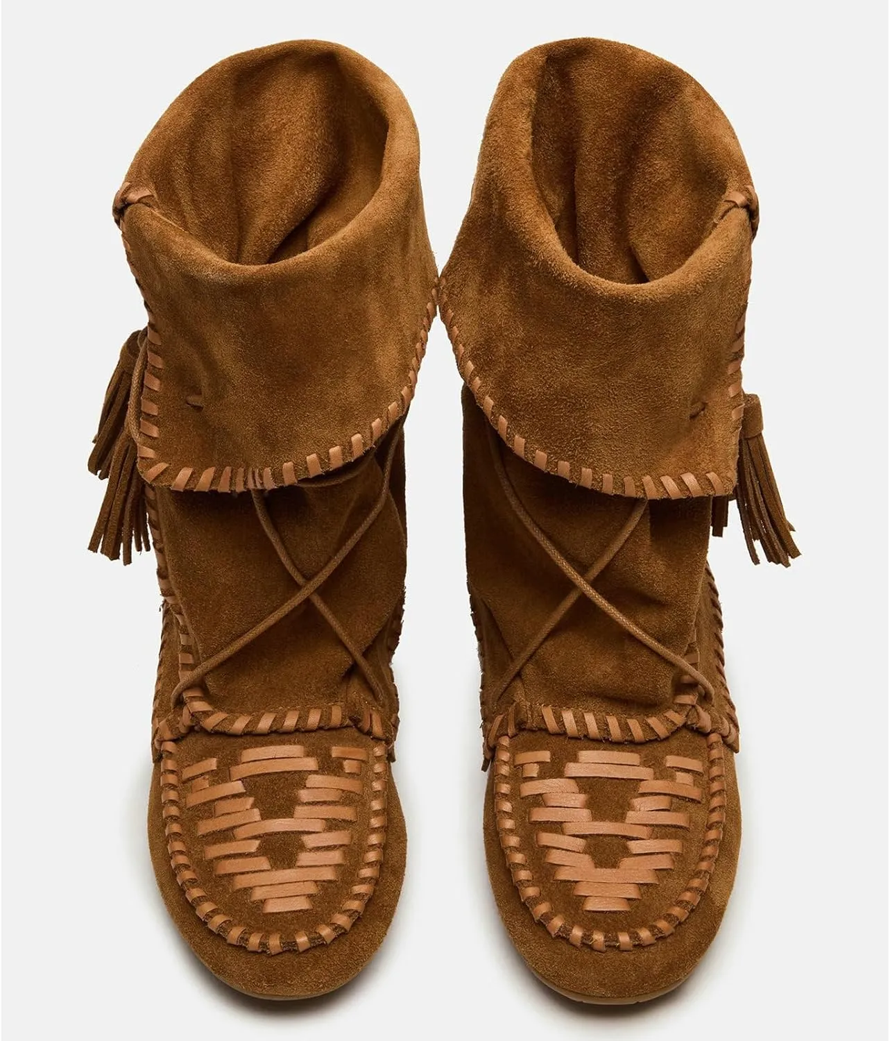 KysBloes Women's Slouchy Boots Fringe Moccasin Shoes Fold Over Flats Lace Up Tassel Comfortable Suede Ankle Boots