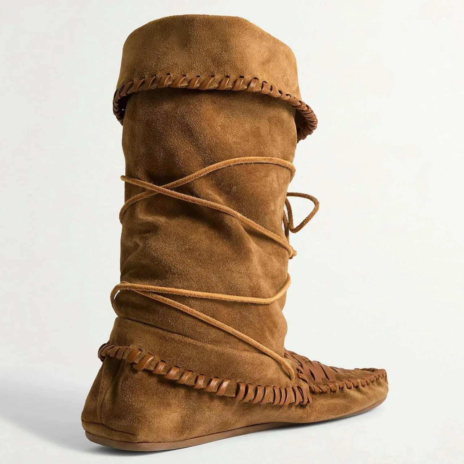 KysBloes Women's Slouchy Boots Fringe Moccasin Shoes Fold Over Flats Lace Up Tassel Comfortable Suede Ankle Boots