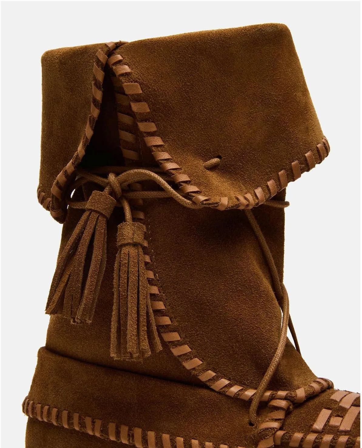 KysBloes Women's Slouchy Boots Fringe Moccasin Shoes Fold Over Flats Lace Up Tassel Comfortable Suede Ankle Boots