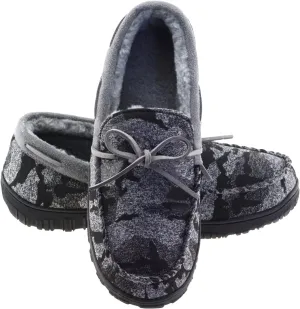 LA PLAGE Men's Moccasin Slippers Memory Foam Warm Plush House Slippers, Indoor Outdoor Comfortable Winter House Shoes