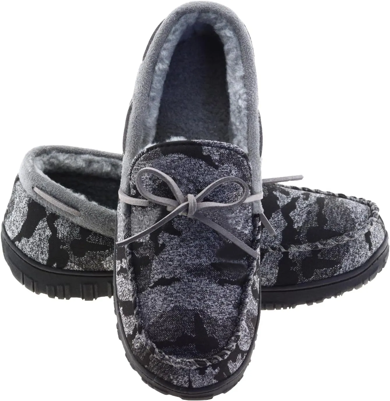 LA PLAGE Men's Moccasin Slippers Memory Foam Warm Plush House Slippers, Indoor Outdoor Comfortable Winter House Shoes
