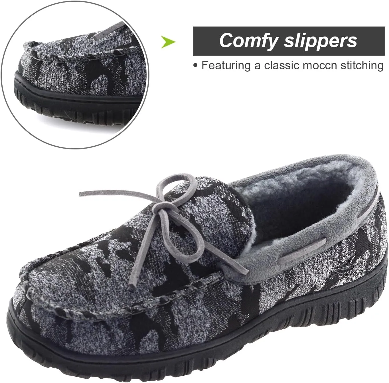 LA PLAGE Men's Moccasin Slippers Memory Foam Warm Plush House Slippers, Indoor Outdoor Comfortable Winter House Shoes