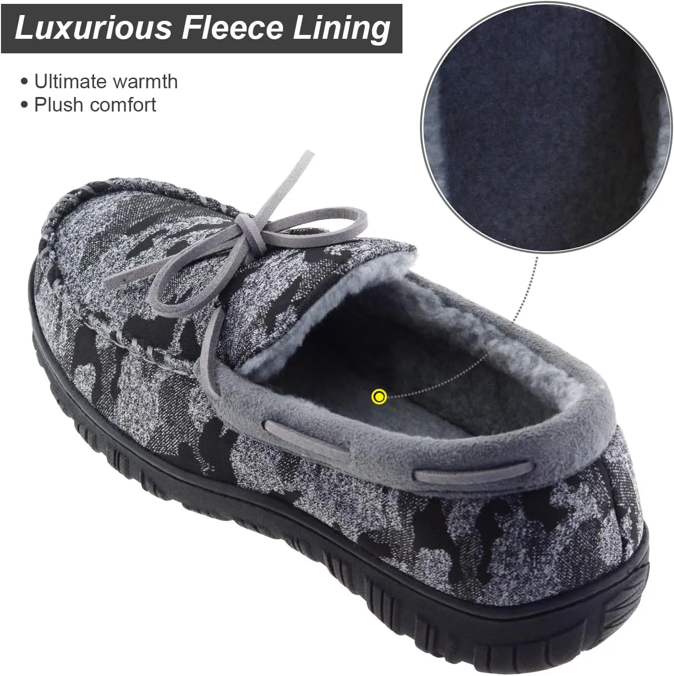 LA PLAGE Men's Moccasin Slippers Memory Foam Warm Plush House Slippers, Indoor Outdoor Comfortable Winter House Shoes