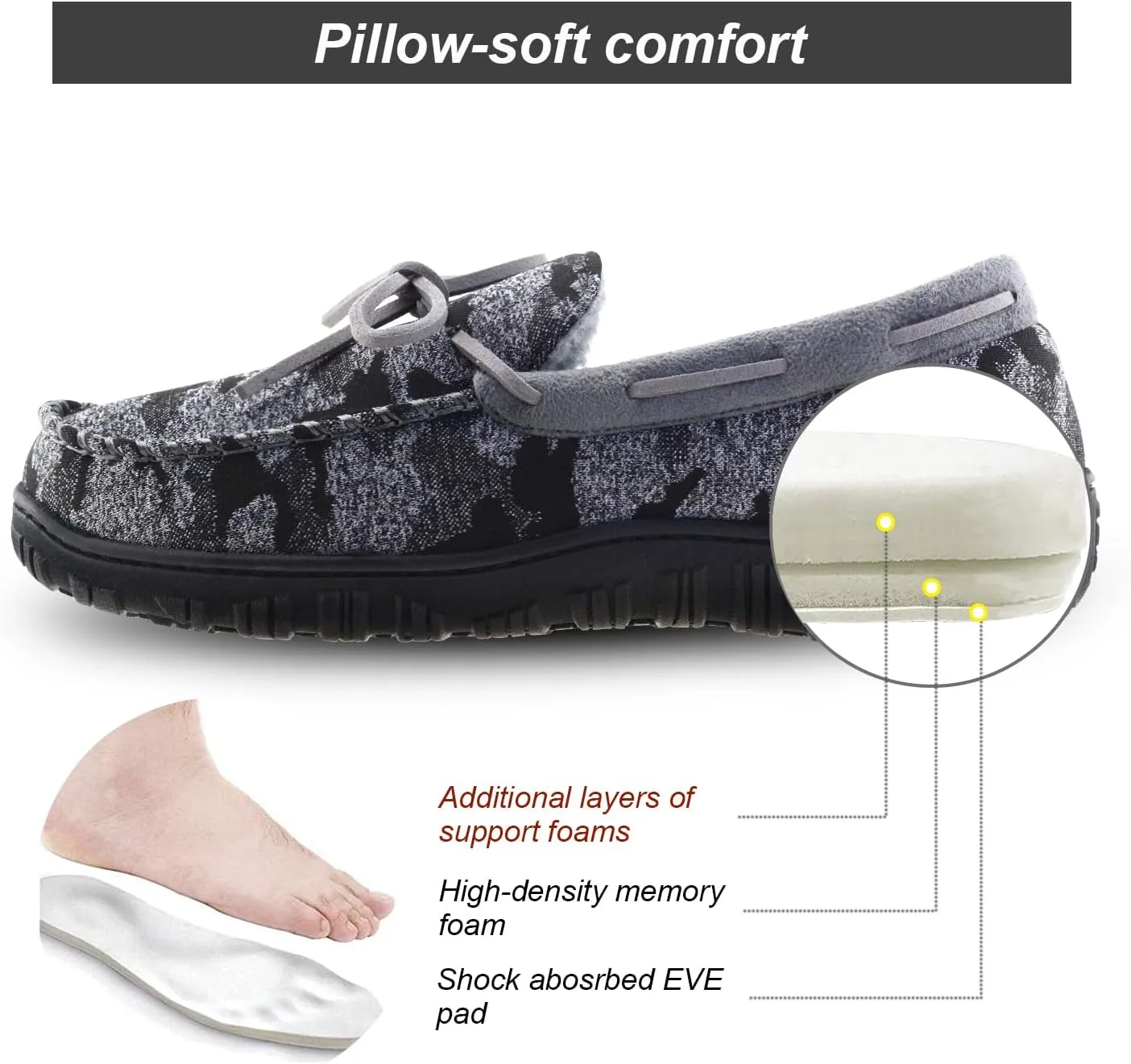 LA PLAGE Men's Moccasin Slippers Memory Foam Warm Plush House Slippers, Indoor Outdoor Comfortable Winter House Shoes