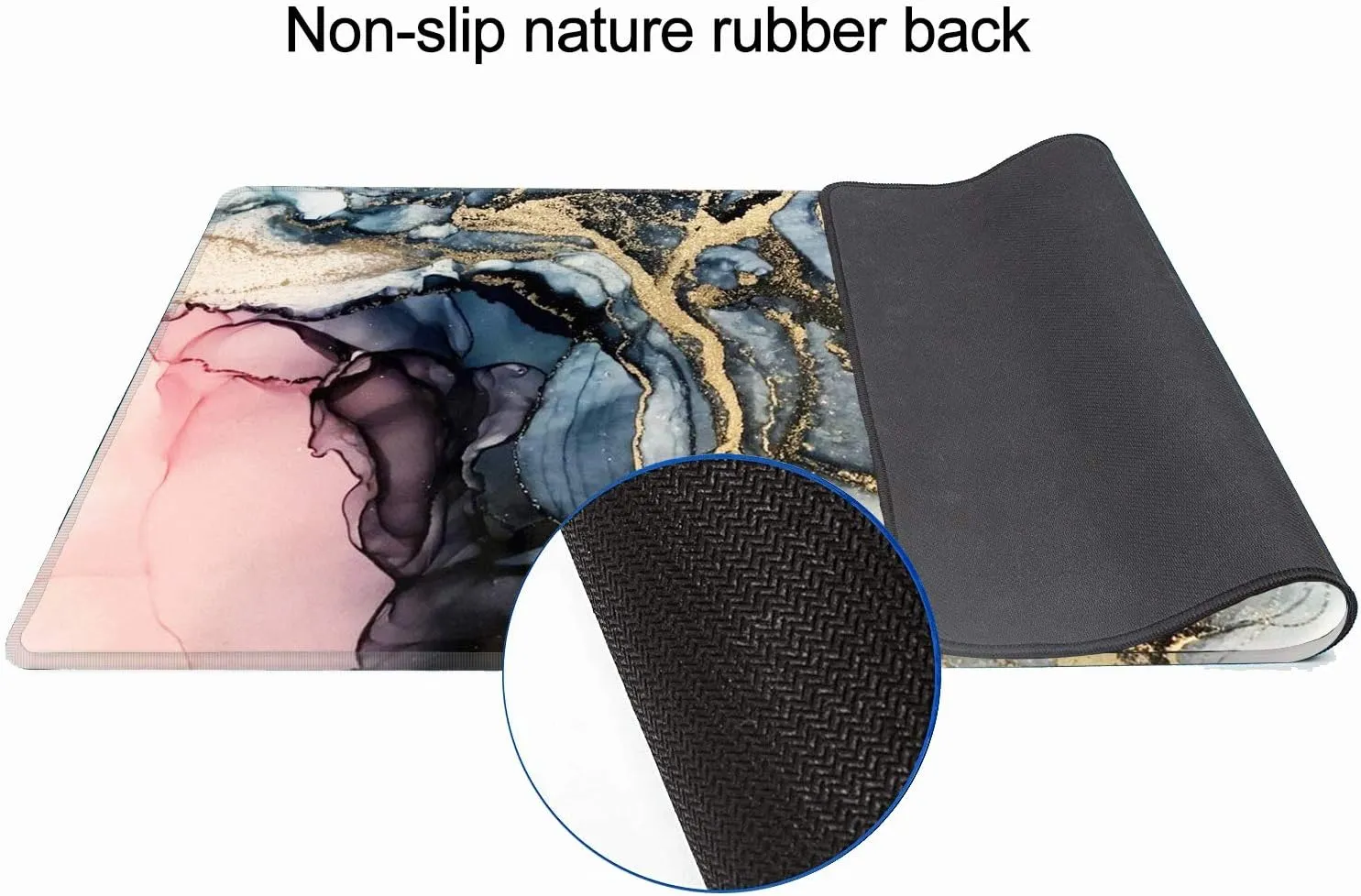 Large Gaming XXL Mouse Pad with Stitched Edge 31.5"x11.8"x0.15" Marble Customized Extended Gaming Mouse Pad Anti-Slip Rubber Base Ergonomic Mouse Pad(Colorful Marble) (Pink Gold Marble)