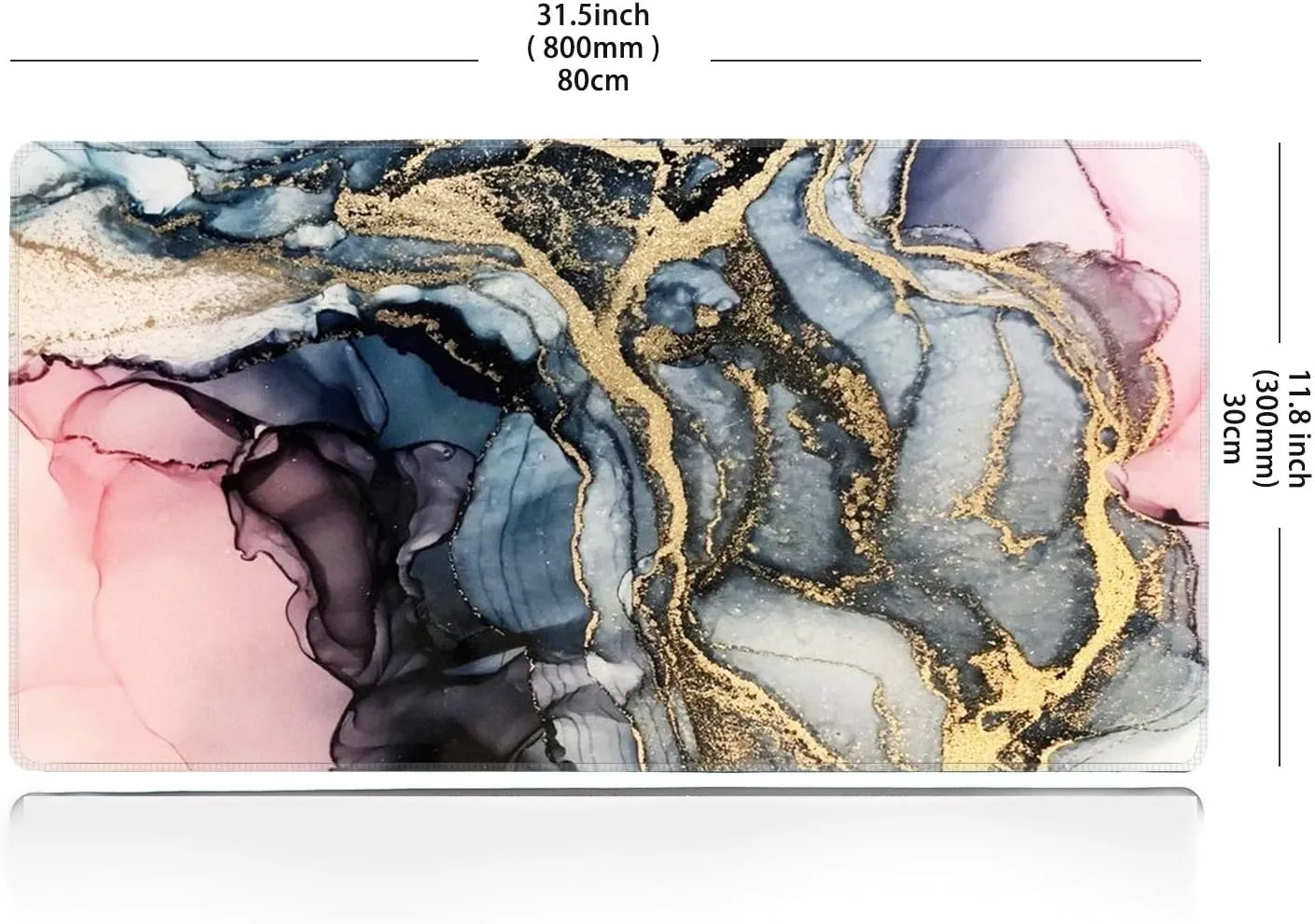 Large Gaming XXL Mouse Pad with Stitched Edge 31.5"x11.8"x0.15" Marble Customized Extended Gaming Mouse Pad Anti-Slip Rubber Base Ergonomic Mouse Pad(Colorful Marble) (Pink Gold Marble)