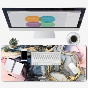 Large Gaming XXL Mouse Pad with Stitched Edge 31.5"x11.8"x0.15" Marble Customized Extended Gaming Mouse Pad Anti-Slip Rubber Base Ergonomic Mouse Pad(Colorful Marble) (Pink Gold Marble)
