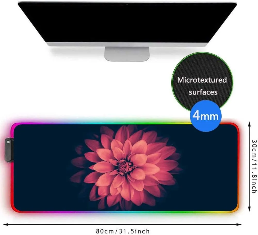 Large RGB Gaming XXL Mouse Pad with Stitched Edge 31.5×15.7×0.15 Colorful Mandala Mouse Mat Customized Extended Glowing Led Gaming Mouse Pad Anti-Slip Rubber Base Ergonomic Mouse Pad for Compute