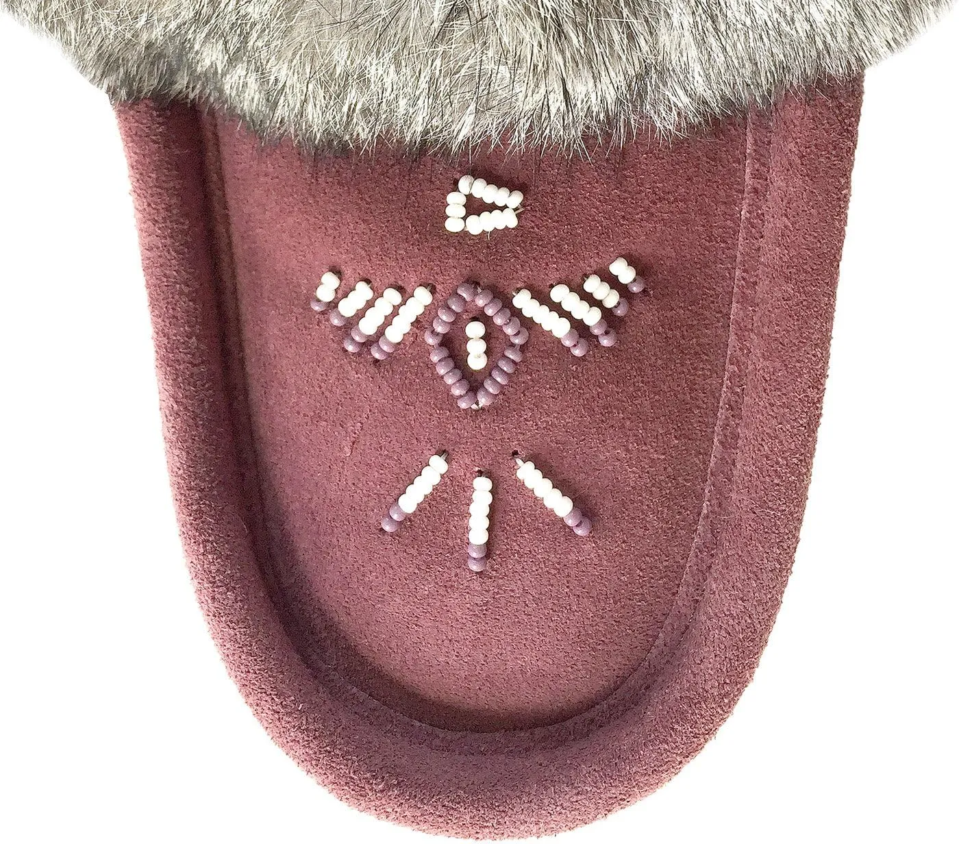 Laurentian Chief Women's Suede Slippers Rabbit Fur Collar Soft Sole Moccasins