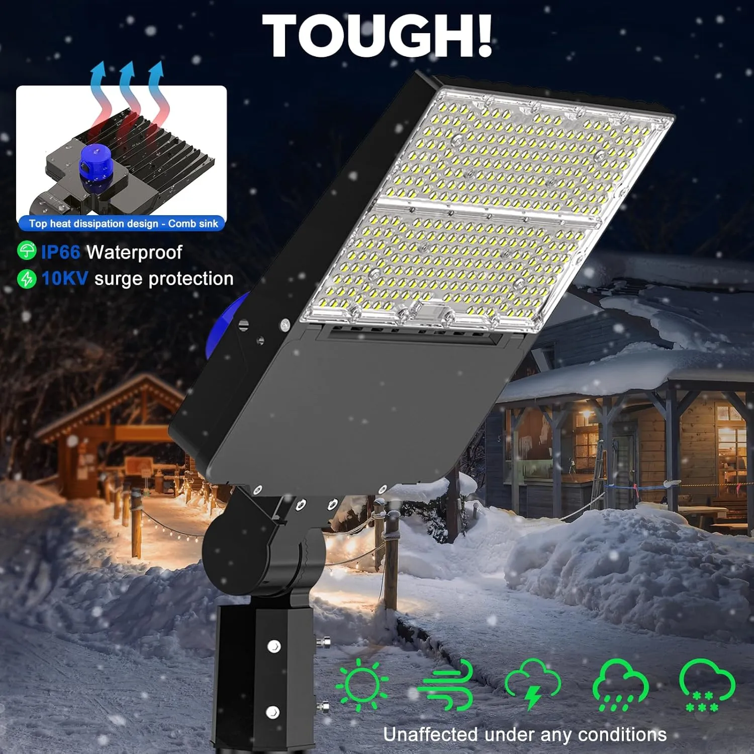 LED Parking Lot Light - 240W Street Lights Dusk to Dawn with Photocell, Commercial 6500K Flood Light with Big Beads Convex Lens, IP66 Waterproof with Arm and Slip Fitter Mount. (1, Slip Fitter Mount)