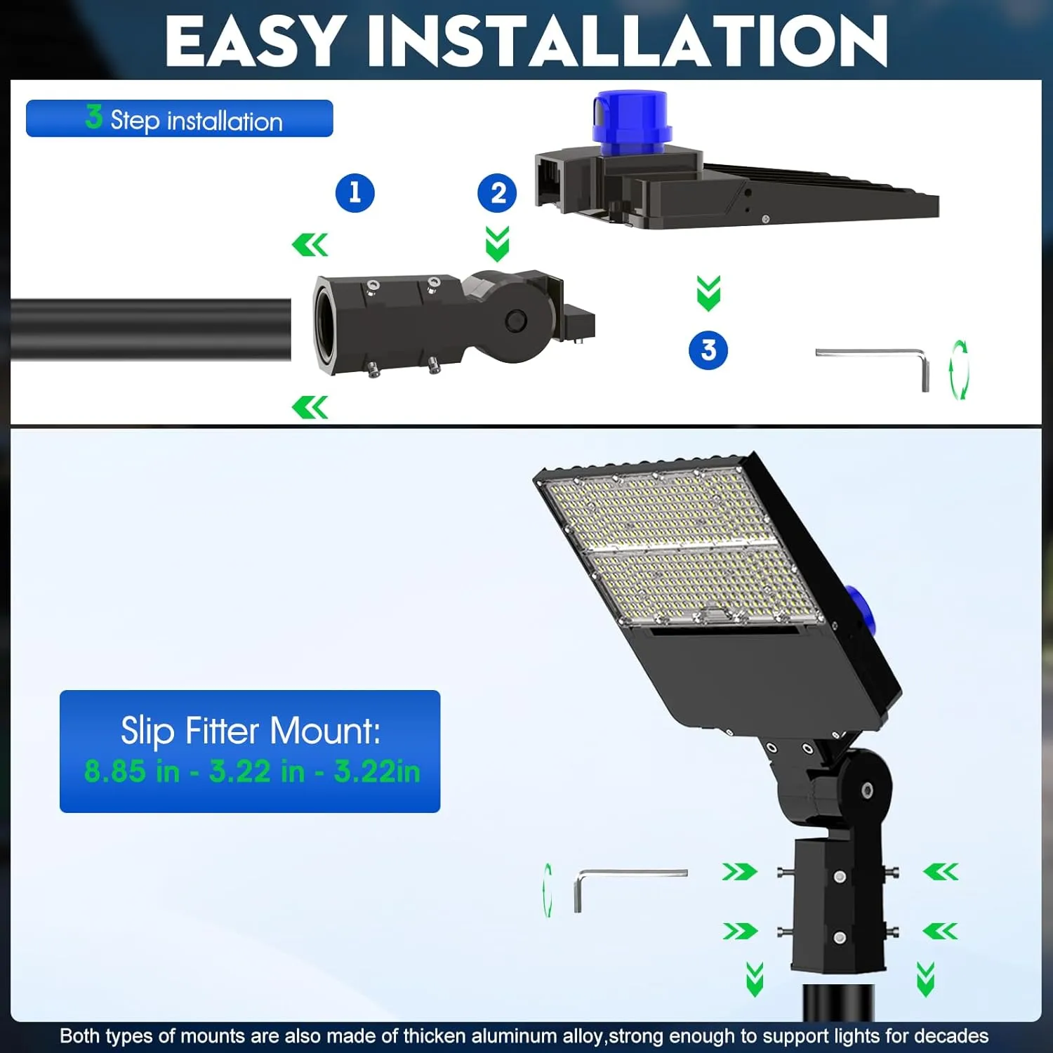 LED Parking Lot Light - 240W Street Lights Dusk to Dawn with Photocell, Commercial 6500K Flood Light with Big Beads Convex Lens, IP66 Waterproof with Arm and Slip Fitter Mount. (1, Slip Fitter Mount)
