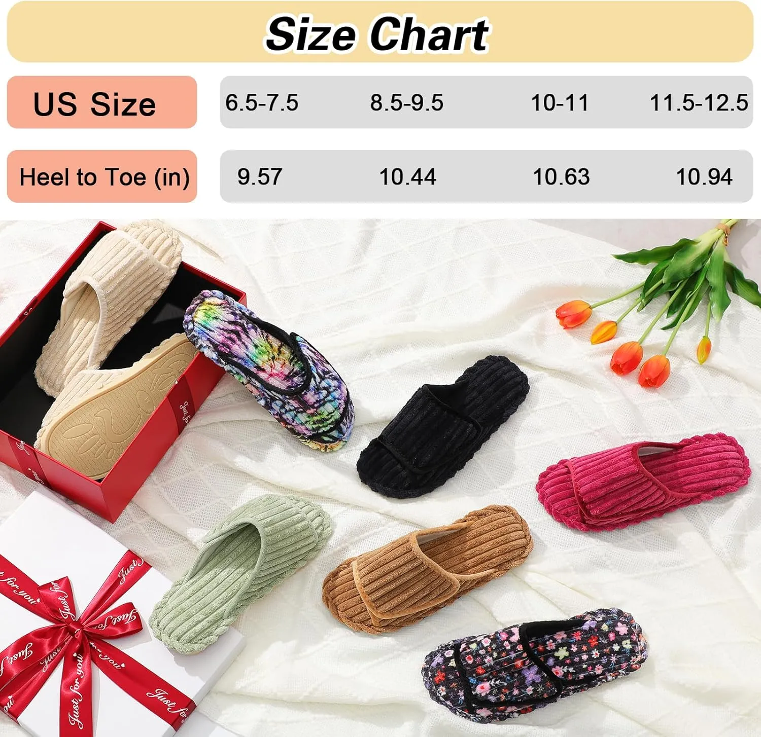 LeIsfIt Slippers for Women Adjustable Open Toe House Slippers Wide Diabetic Shoes Memory Foam Bedroom Slides Arthritis Edema House Shoes