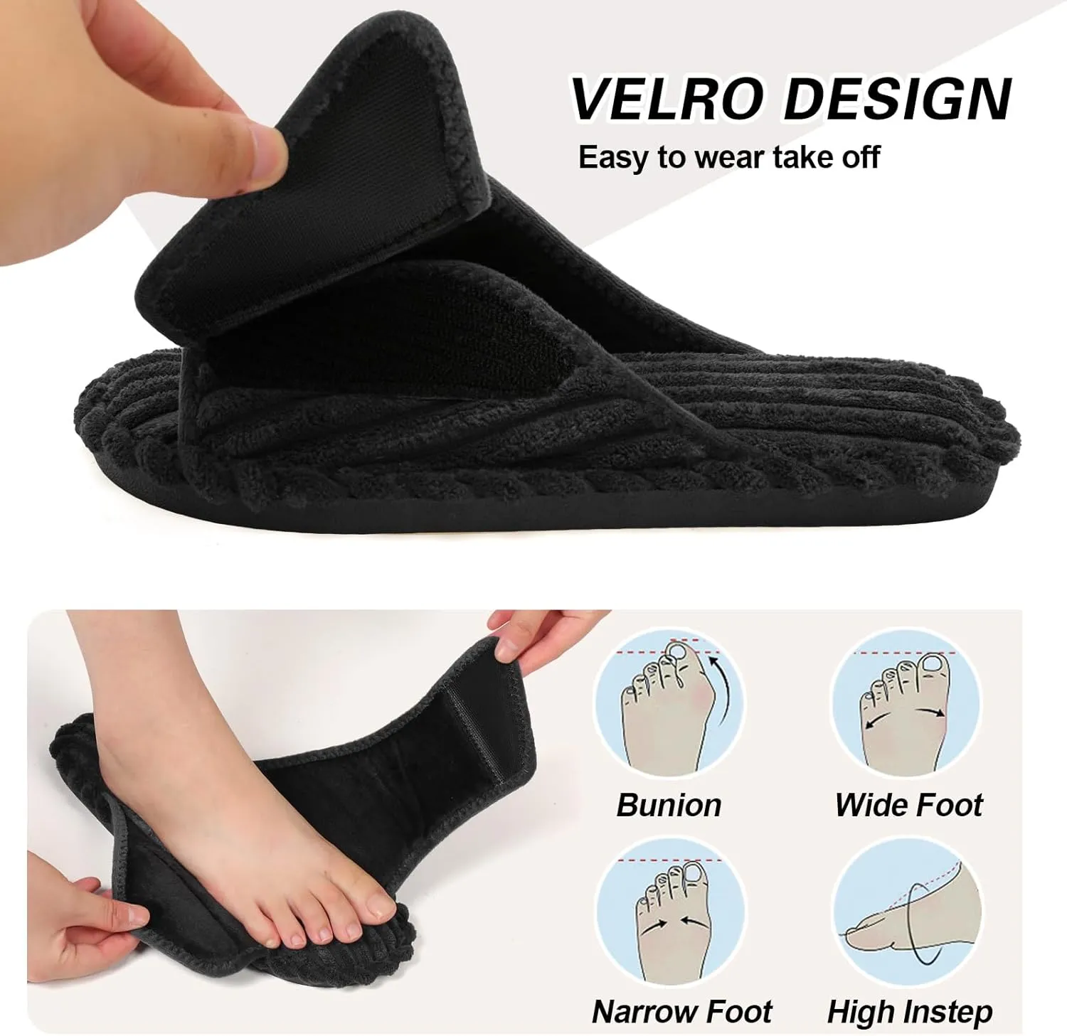 LeIsfIt Slippers for Women Adjustable Open Toe House Slippers Wide Diabetic Shoes Memory Foam Bedroom Slides Arthritis Edema House Shoes