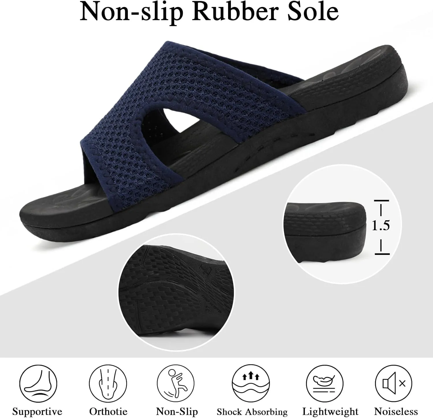 LeIsfIt Womens Slide Sandals Arch Support Slides Slip on Plantar Fasciitis Sandals Ladies Yoga Mat Thick Cushion Slipper Slides for Indoor Outdoor