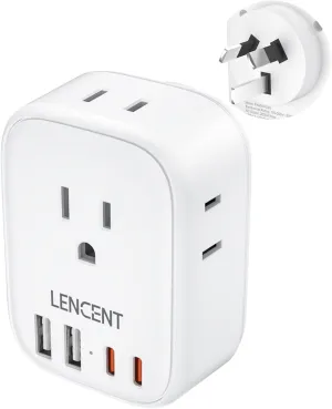 LENCENT Australia New Zealand Power Plug Adapter, Australian Travel Adaptor with 4 Outlets, 4 USB Charger(2 USB C Port), Type I Plug Converter for US to AU Argentina China Fiji, Travel Essentials
