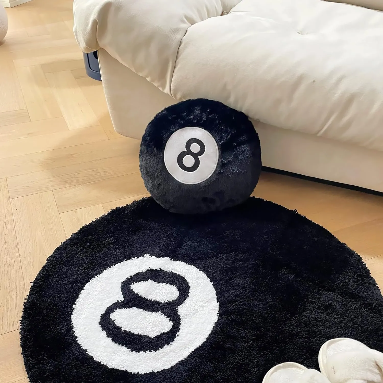 LEVINIS 8 Ball Tufted Rug, Black Area Rug for Kids Room Shaggy Soft Nursery Décor Rug Cool 8 Ball Accent Round Rugs for Bedroom, Living Room, Billiards Room, Dorm Room, 31.5''×31.5''